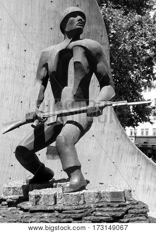 BUENOS AIRES ARGENTINA NOV. 30: At Ministry of Defense building in Buenos Aires.  Nothing says Join the Army like a statue of a soldier with a giant hole in his torso on 11 30 2011 Buenos Aires