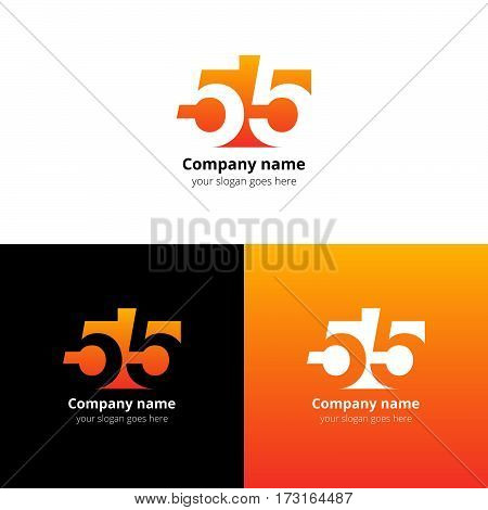 55 logo icon flat and vector design template. Monogram numbers five. Logotype fifty-five with orange gradient color. Creative vision concept logo, elements, sign, symbol for card, brand, banners.