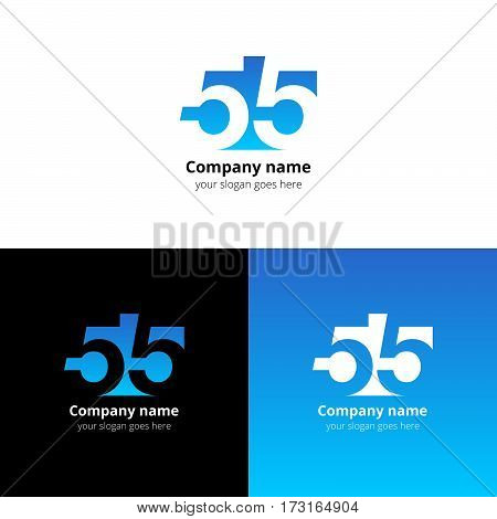 55 logo icon flat and vector design template. Monogram numbers five. Logotype fifty-five with light blue gradient color. Creative vision concept logo, elements, sign, symbol for card, brand, banners.