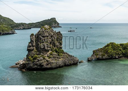 Koh Samui Thailand Ang thong national park Traditional a row fisherman boat anchored