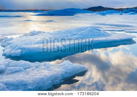 Ice lake in winter season Iceland natural lanscape background