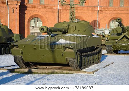 SAINT-PETERSBURG, RUSSIA - JANUARY 20, 2017: Self-propelled artillery unit 2S1 
