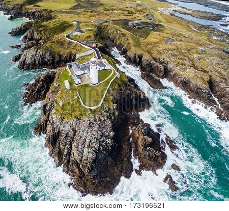 Aerial of the historic Fanad Head Lighthouse