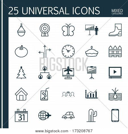 Set Of 25 Universal Editable Icons. Can Be Used For Web, Mobile And App Design. Includes Elements Such As Date, Rubber Boot, Moth And More.