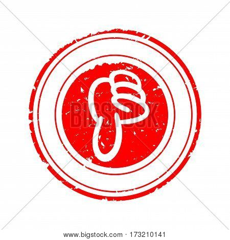 Scratched round red stamp with thumb down - vector
