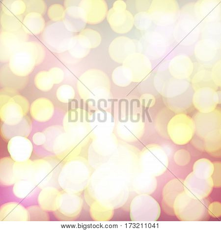 Abstract background with colorful defocused bokeh circles. Lights of big city. Celebrating glowing backdrop. Bright vector illustration.