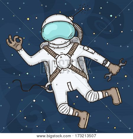 Astronaut in outer space concept vector illustration in cartoon style