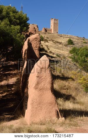 View of the wall from the Tower of Jaque to the Tower of San Cristobal Daroca; Zaragoza province Aragon; Spain