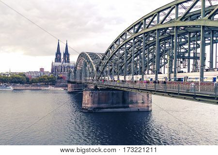 Cologne center bridge dome church western Germany.