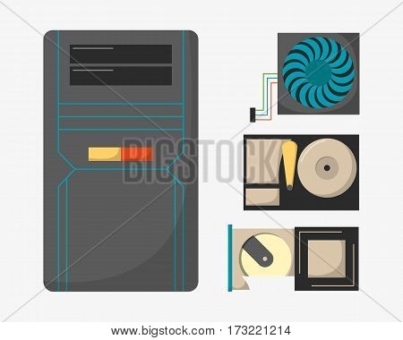 Computer parts network component accessories various electronics devices and desktop pc processor drive hardware memory card vector illustration. Electronics network component accessories symbol.