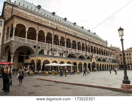 PADUA  ITALY - MAY 3 2016: Palazzo della Ragione on Piazza della Frutta in Padue Italy