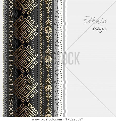 Tribal ornament with ethnic seamless vertical border striped seamless pattern. Geometric hand drawn background. Vector illustration stock vector.