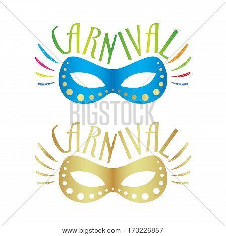 Blue and golden carnival mask vector illustrations, isolated on background.