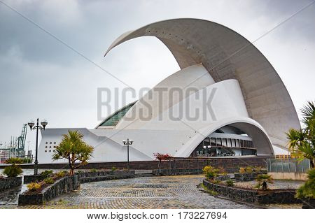 SANTA CRUZ DE TENERIFE SPAIN - 12.02.2017: Auditorio de Tenerife in Santa Cruz in Tenerife Canary Islands Spain. This auditorium was designed by famous architect Santiago Calatrava