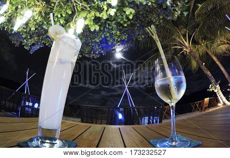Dinner underneath the stars Surround by palm trees looking beautiful thailand Koh Phangan