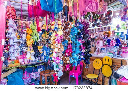 The beautiful souvenir shops along the street Khao San Road Thailand 14 February 2017.