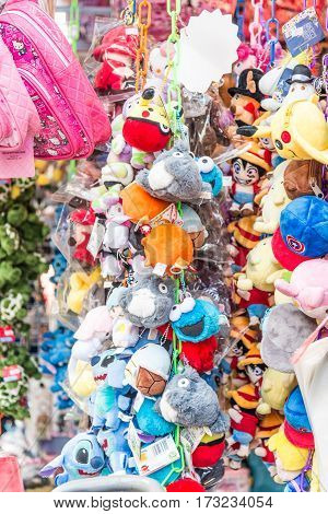 The beautiful souvenir shops along the street Khao San Road Thailand 14 February 2017.