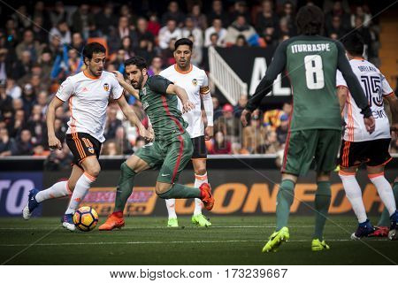 VALENCIA, SPAIN - FEBRUARY 19: Parejo with ball during La Liga soccer match between Valencia CF and CD Athletic Club Bilbao at Mestalla Stadium on February 19, 2017 in Valencia, Spain