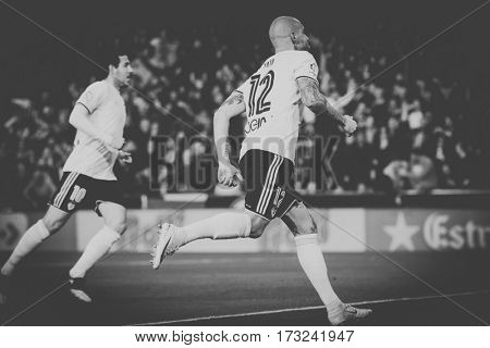 VALENCIA, SPAIN - FEBRUARY 22: (R) Simone Zaza during La Liga soccer match between Valencia CF and Real Madrid at Mestalla Stadium on February 22, 2017 in Valencia, Spain