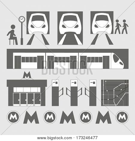 Metro underground symbols transportation concept set. Vector illustration, EPS 10