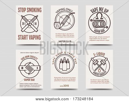 Vape shop cards design. Vector logo and banners of vape