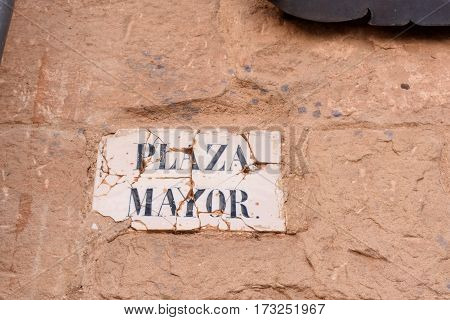 Plaque of main square of Siguenza Guadalajara province Castilla La Mancha Spain