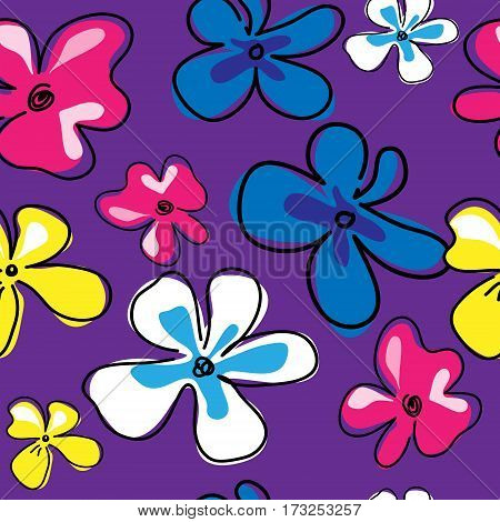 Seamless pattern with a cute flowers on a pink background