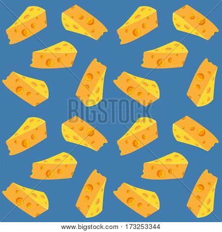 Seamless Pattern With Slices Of Cheese On A Blue Background