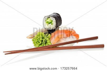 Sushi and wasabi isolated on a white background