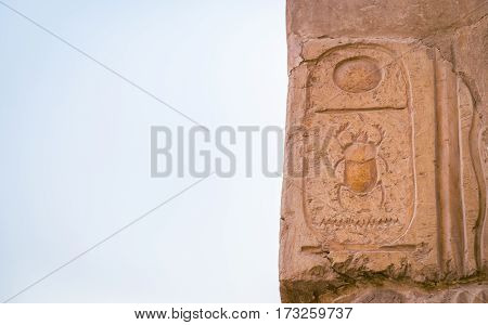 LUXOR, EGYPT: Ancient ruins of Karnak temple in Egypt at noon. The complex is a vast open-air museum, and the second largest ancient religious site in the world