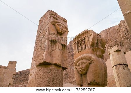 LUXOR, EGYPT: Ancient ruins of Karnak temple in Egypt at noon. The complex is a vast open-air museum, and the second largest ancient religious site in the world