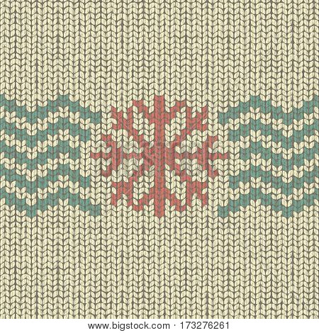Knitting pattern with snowflake and chevron texture, wool textile, illustration