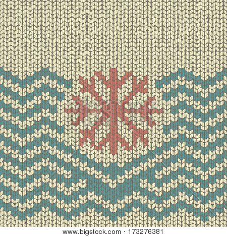 Zigzag knitted pattern with snowflake embroidery, fabric wool textile, illustration
