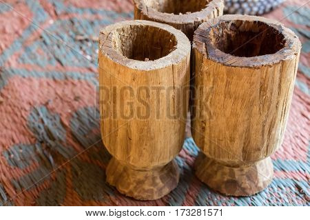Exotic handmade crafted souvenirs of Vedda people tribe in Sri Lanka.