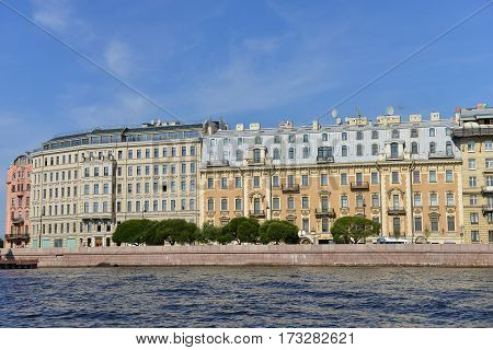 Luxury Houses on Neva river in St. Petersburg. Russia.