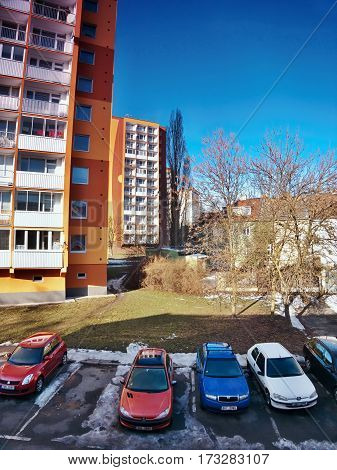 Chomutov, Ustecky Kraj, Czech Republic - February 19, 2017: Morning Photo Of Lidicka Street In Chomu