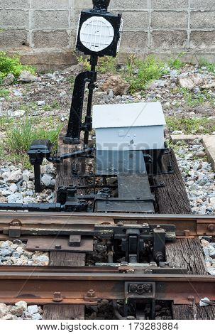 Mechanism control set for switching the railway line in the urban station of Thailand.