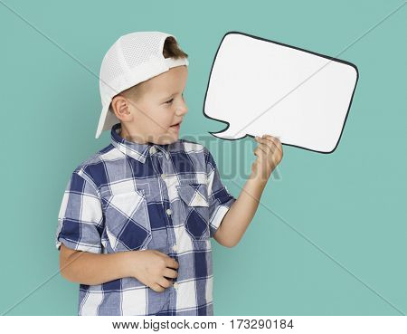 Caucasian Little Boy Holding Chatbox Papercraft