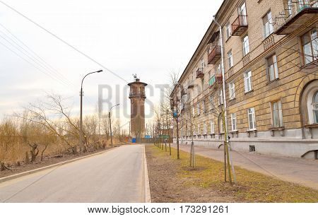 Street in Metallostroy outskirts of Saint Petersburg Russia.