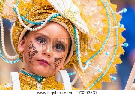 Badajoz Spain - February 24 2017: Kids participating in the children's carnival parade in Badajoz