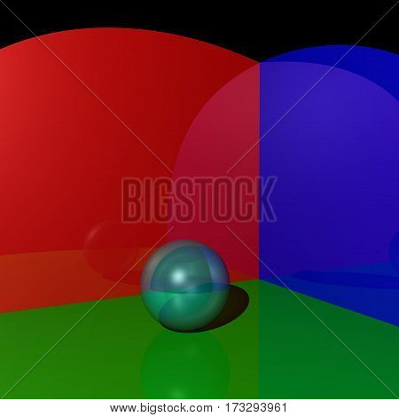 A mirror ball on the three-color background