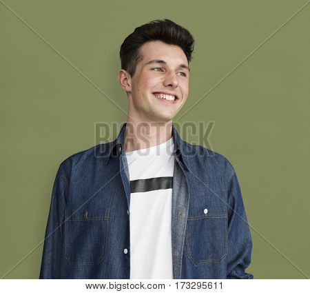 Portrait of Young Adult Caucasian Man Smiling Isolated
