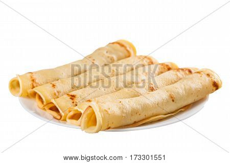 Thin pancakes with meat filling on a plate