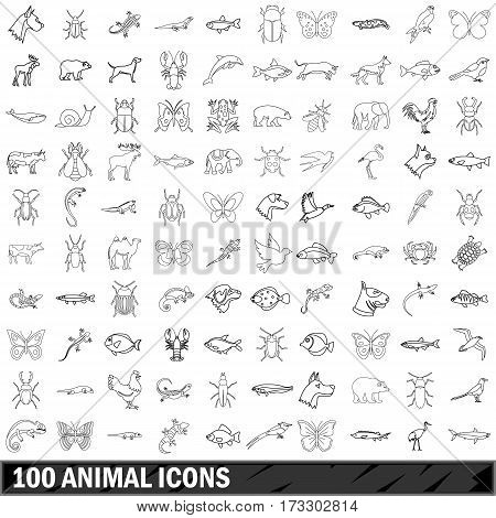 100 animal icons set in outline style for any design vector illustration
