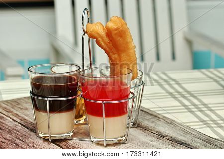 Thai Traditional Milk Coffee And Milk Tea And  Patongko .