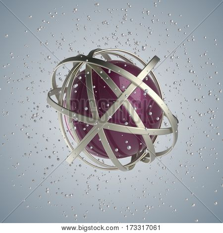 3d abstract. Sphere of multicolored rings in cloud from multicolored drops on gray background