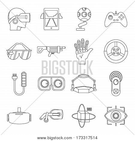Virtual reality icons set. Outline illustration of 16 virtual reality vector icons for web
