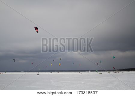 St. Petersburg, Sestroretsk -26.02.2017: Residents vacationing families, doing active winter sports