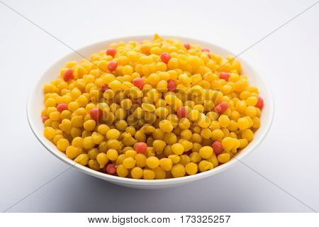 indian sweet boondi or bundi in raw form, main ingredient of bundi laddoo or can eat as is