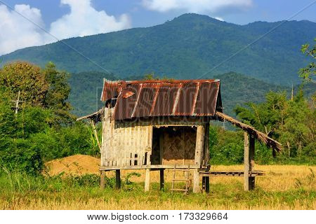 Farmer's Hut On A Field In Vang Vieng, Vientien Province, Laos